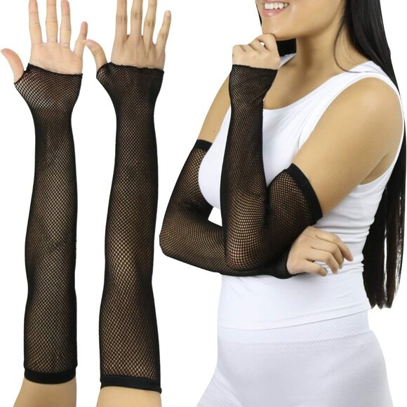 Women’s Long Arm Length Fishnet Fingerless Novelty Gloves - Picture 1 of 3